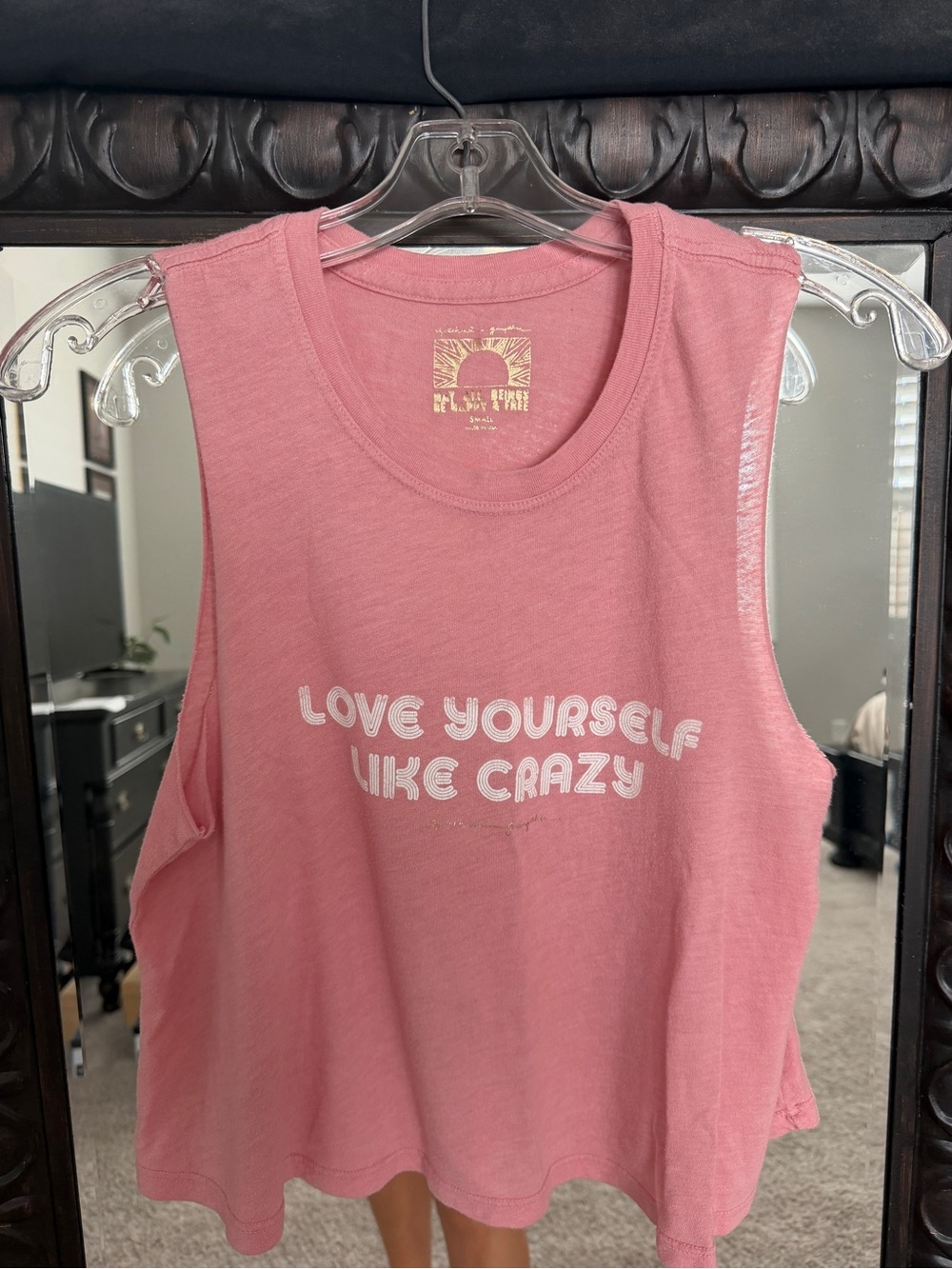 Spiritual Gangster Pink Muscle Tee "Love Yourself Like Crazy"
